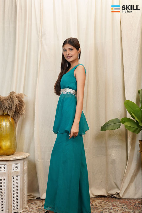 Riv Fashions | Miss Ishvi Teal Green Sleeveless Dress for Women | Elegant Casual & Party Wear