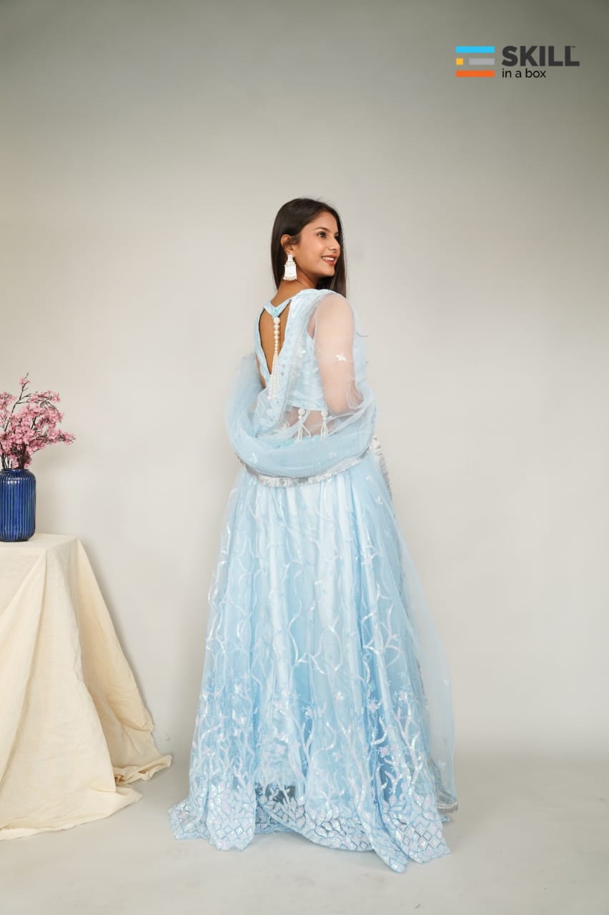 Sky Blue Embroidered Lehenga Choli with Net Dupatta – Designer Wedding & Party Wear | Riv Fashions