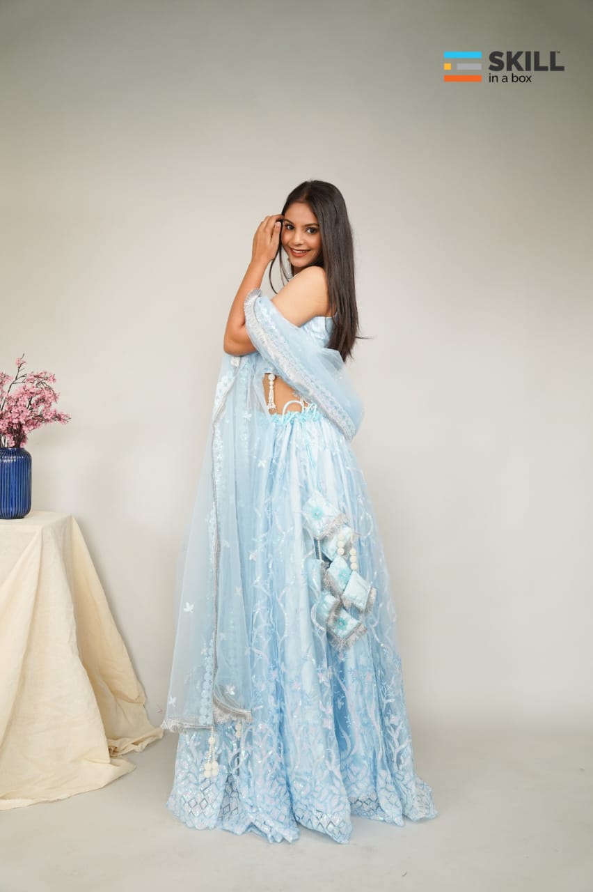Sky Blue Embroidered Lehenga Choli with Net Dupatta – Designer Wedding & Party Wear | Riv Fashions