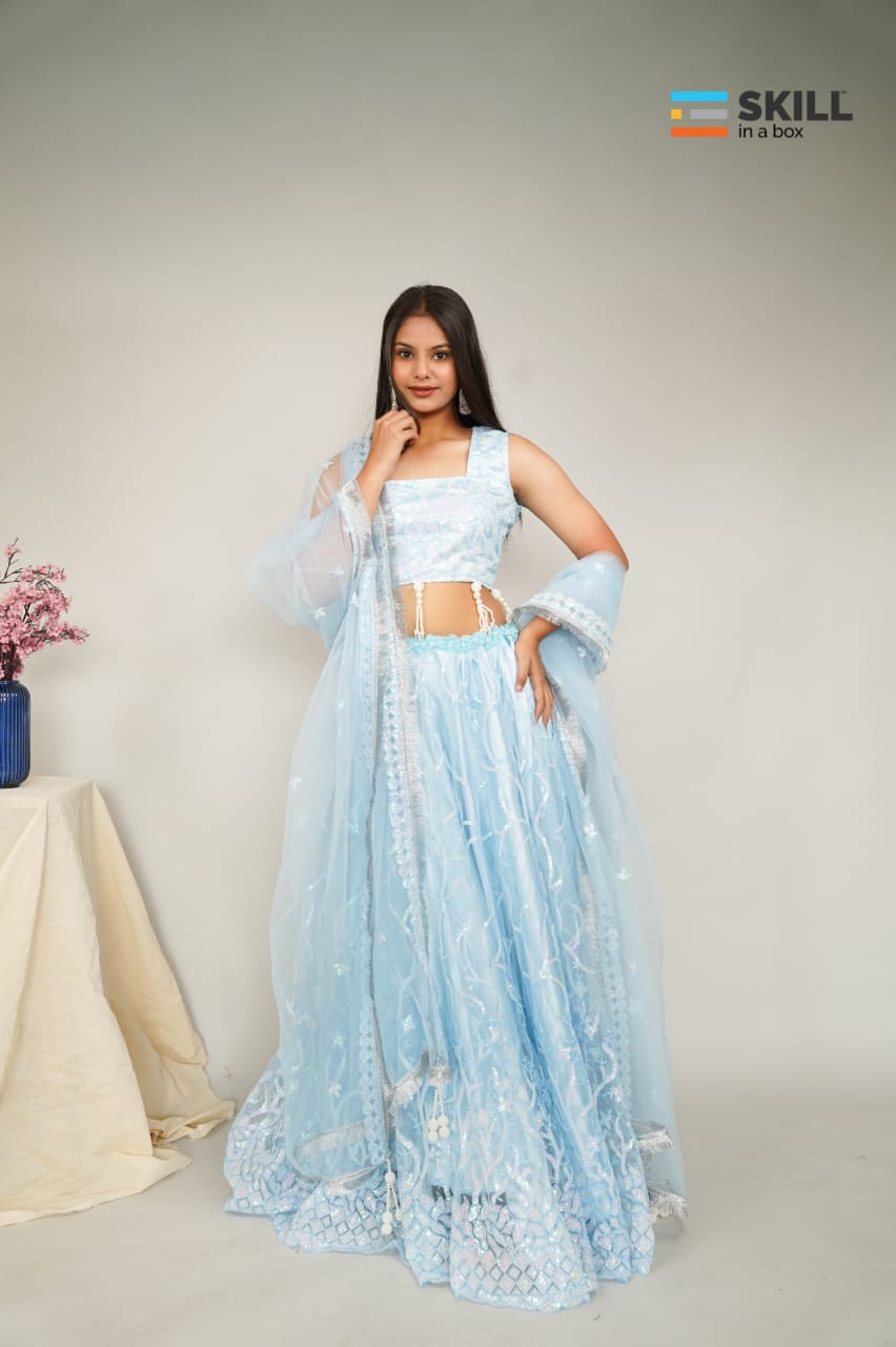 Sky Blue Embroidered Lehenga Choli with Net Dupatta – Designer Wedding & Party Wear | Riv Fashions