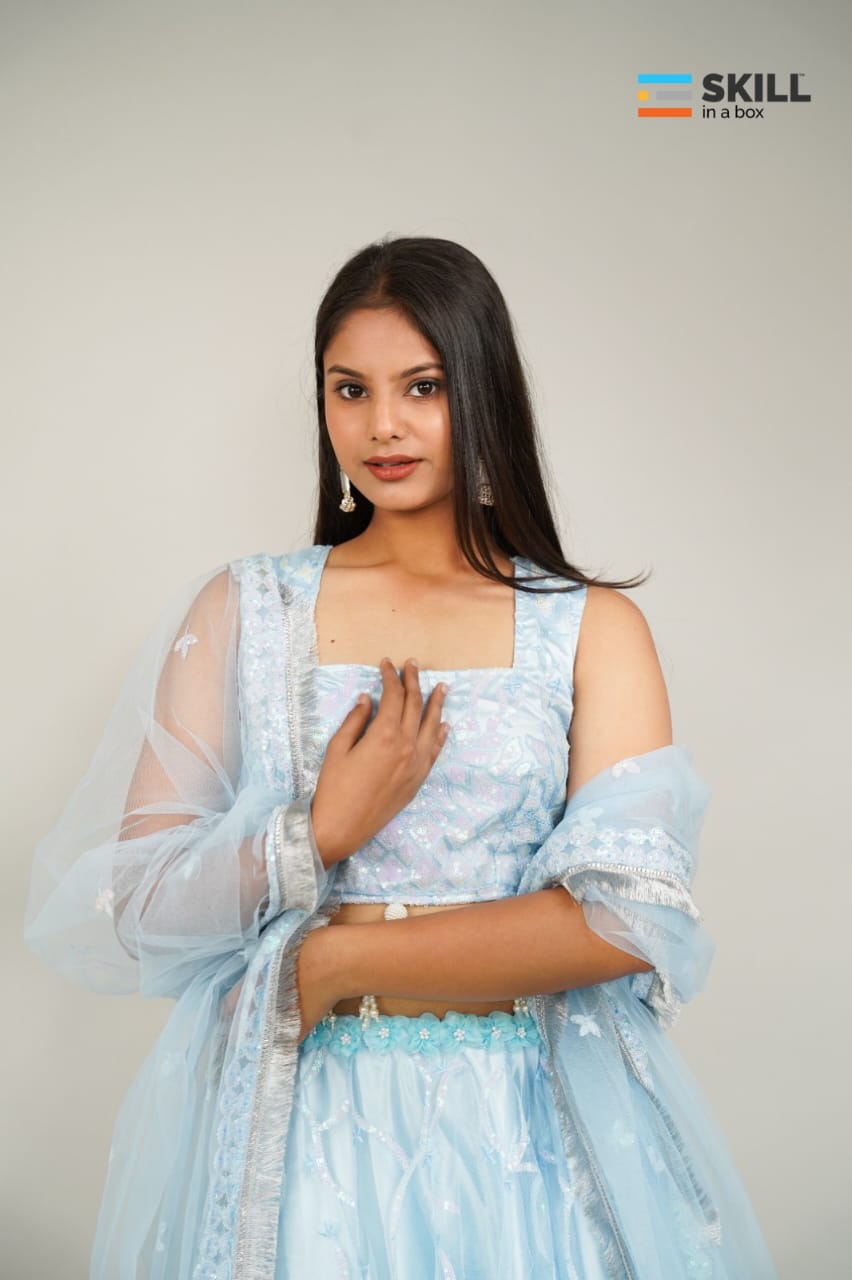 Sky Blue Embroidered Lehenga Choli with Net Dupatta – Designer Wedding & Party Wear | Riv Fashions